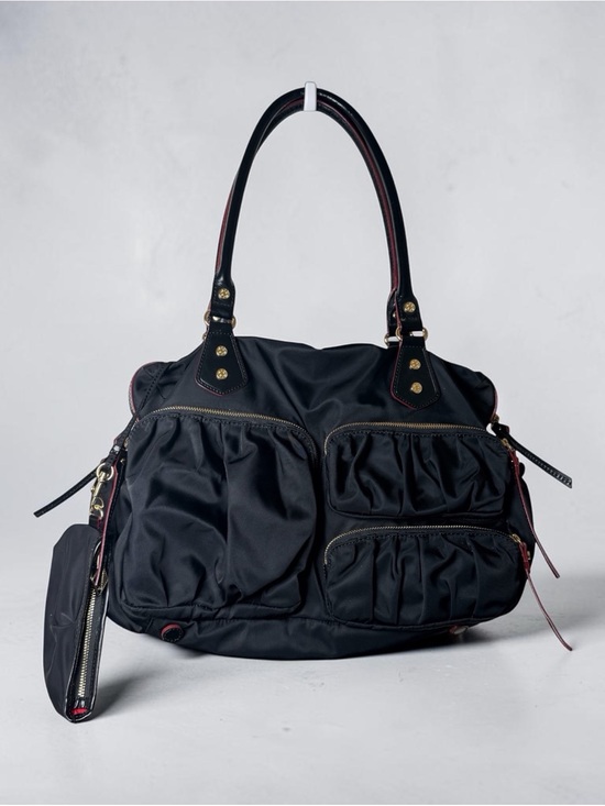 MZ Wallace Handbags - MZ Wallace Black Nylon Ruched Satchel Convertible Crossbody Bag Gold Hardware